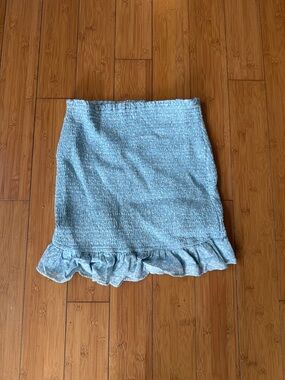 Abercrombie & Fitch Light Blue Smocked Mini Skirt with Ruffle Hem
